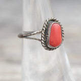 Vintage Sterling Coral Roper Ring 5