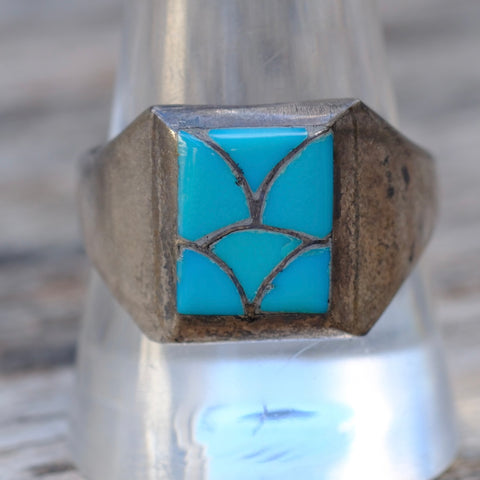 Vintage Sterling Turquoise Inlay Ring 10.75