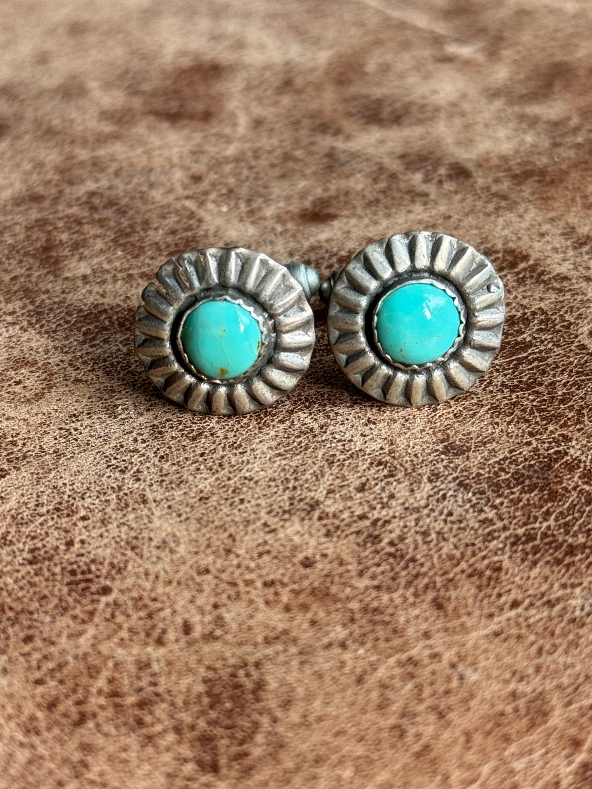 Vintage Sterling Silver Turquoise Concho Cufflinks