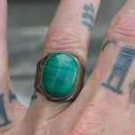 Vintage Sterling Malachite Cigar Band Ring 9.5