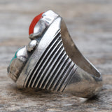 Vintage Sterling Turquoise and Coral Ring 9.25