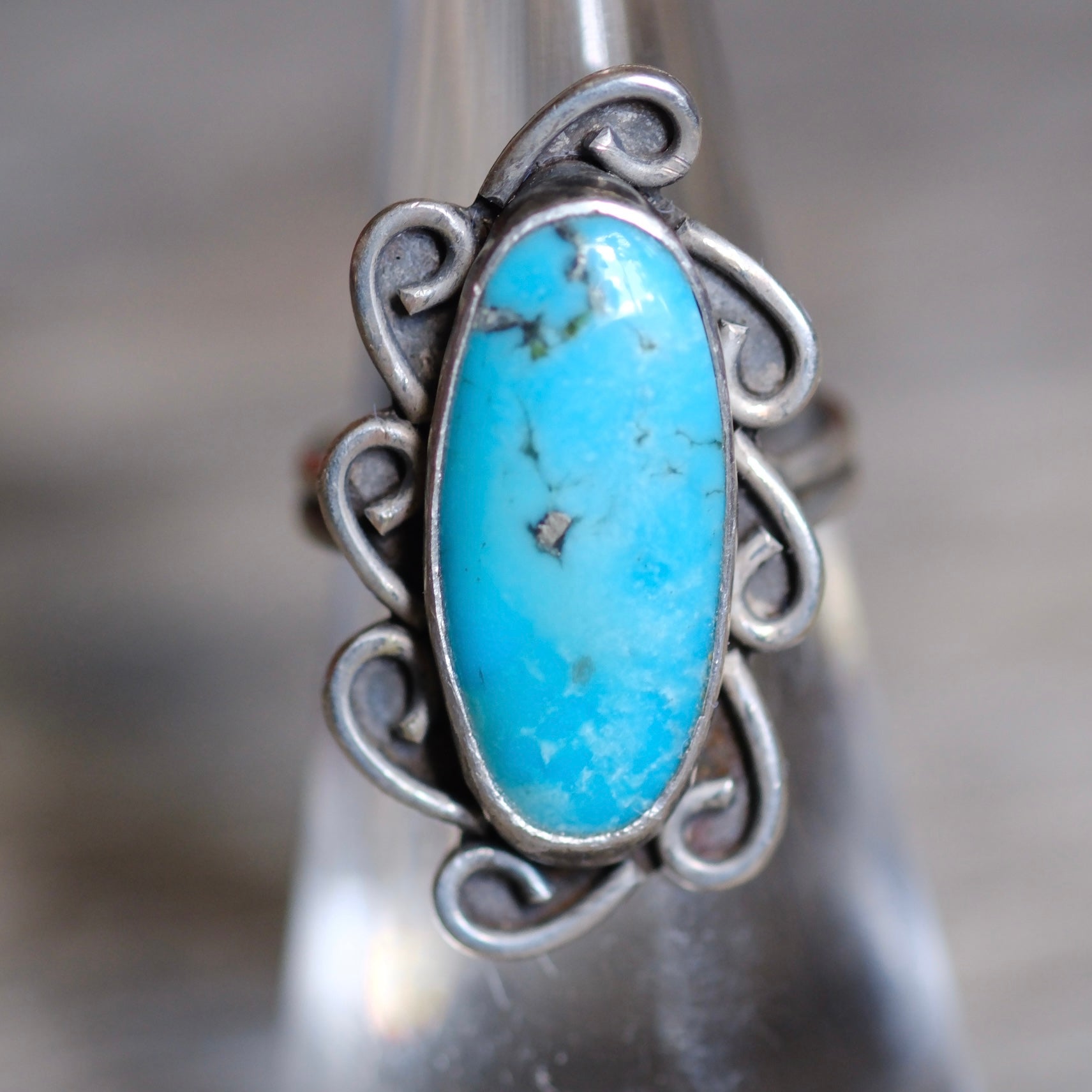 Vintage Sterling Turquoise Florette Ring 5.5