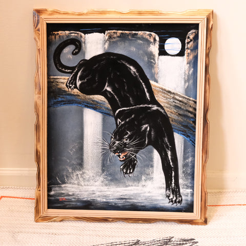 Framed Black Panther Velvet Painting