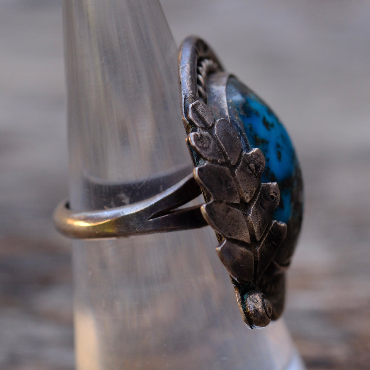 Vintage Sterling Bisbee Turquoise Roper Feather Ring 6