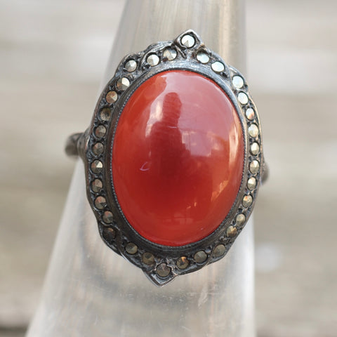 Vintage Sterling Carnelian Cocktail Ring 5.75
