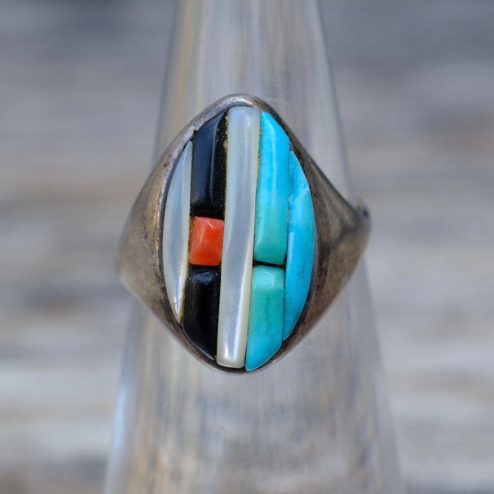 Vintage Sterling Zuni Inlay Ring 5