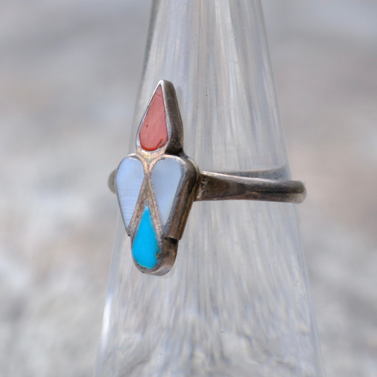 Vintage Sterling Silver Multistone Inlay Peyote Bird Ring 5