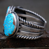 HEAVY Vintage Sterling 3-Stone Turquoise Cuff Bracelet