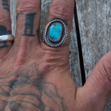Vintage Sterling Turquoise Ribbed Band Ring 10.25