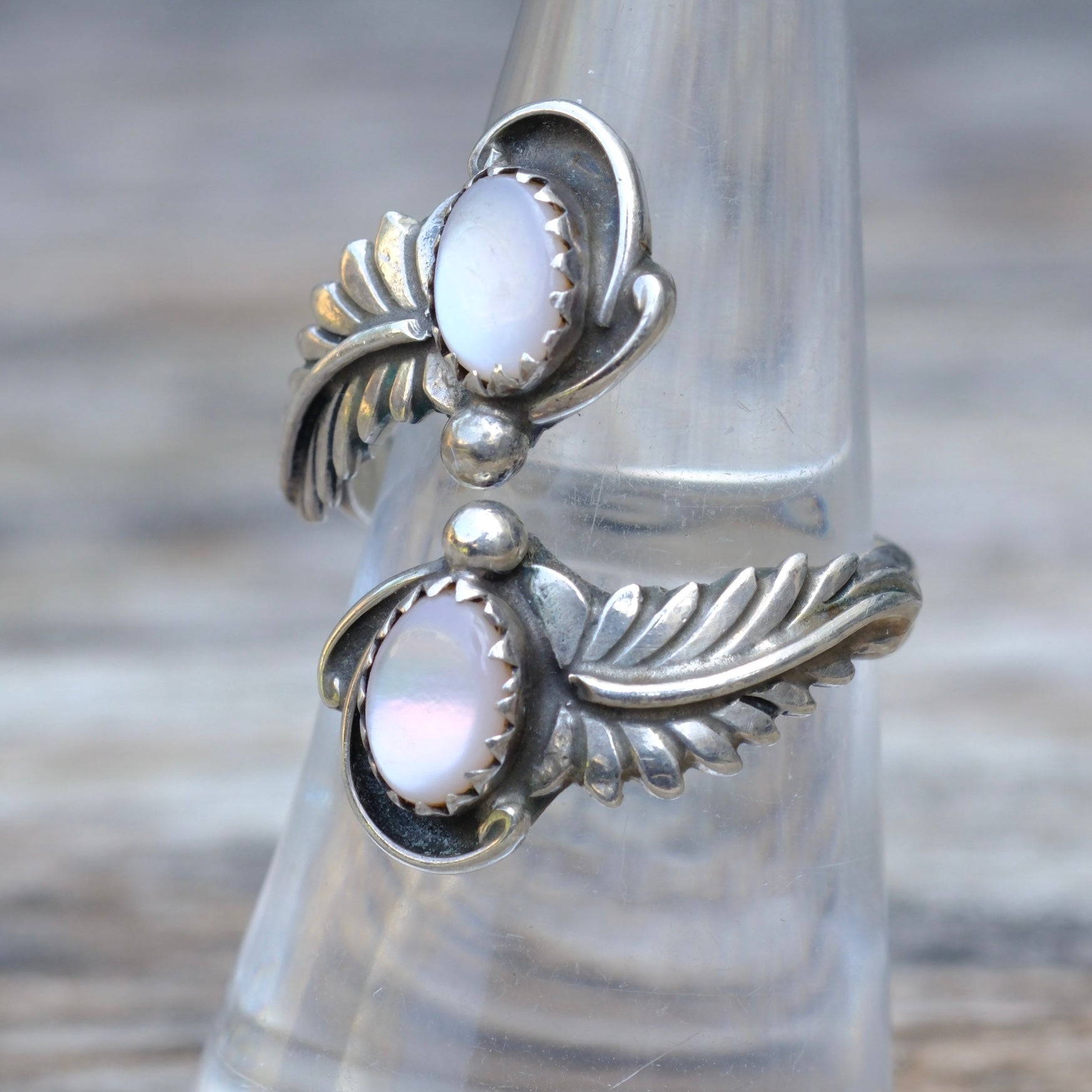 Vintage Sterling Mother Of Pearl Overpass Ring 7