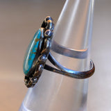 Vintage Sterling Turquoise Florette Ring 6.75