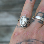 Vintage Sterling Carved Abalone Cameo Ring 7.5
