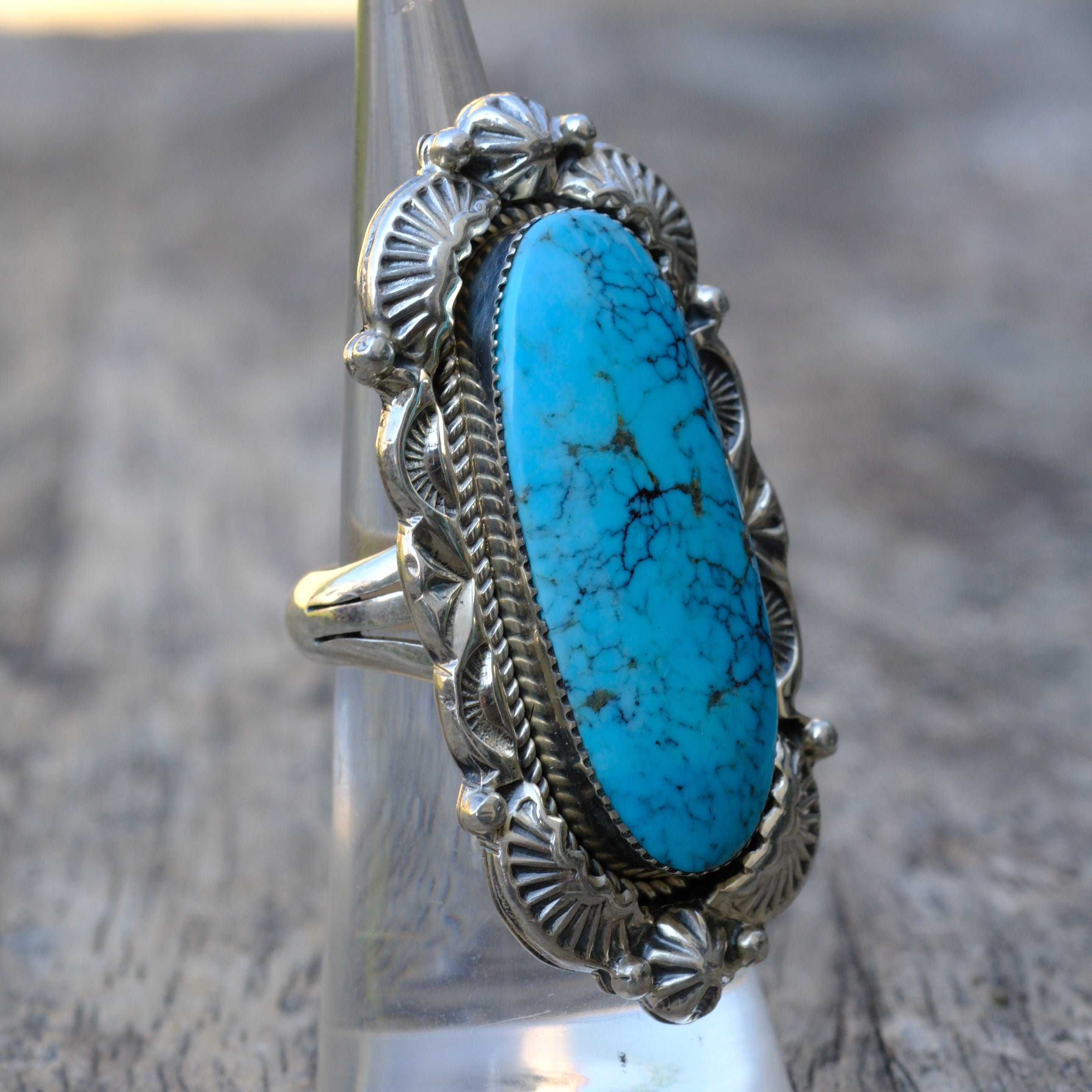 Huge Sterling Silver Turquoise Running Bear Ring 6