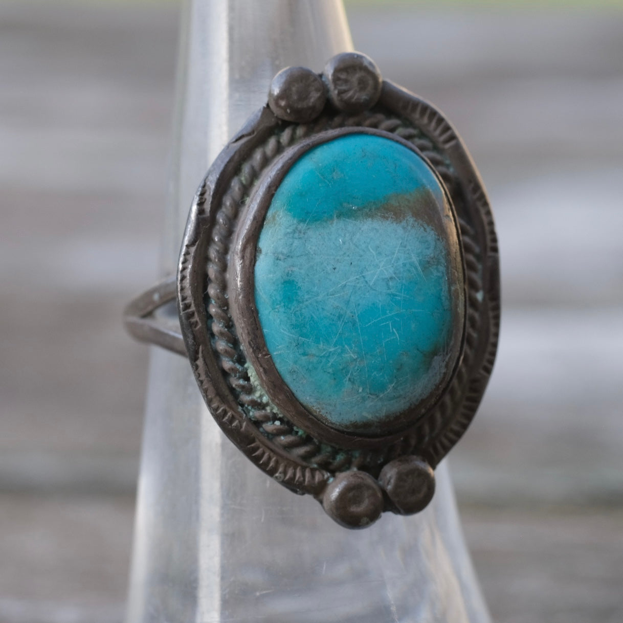 Vintage Sterling Turquoise Roper Ring 5.75