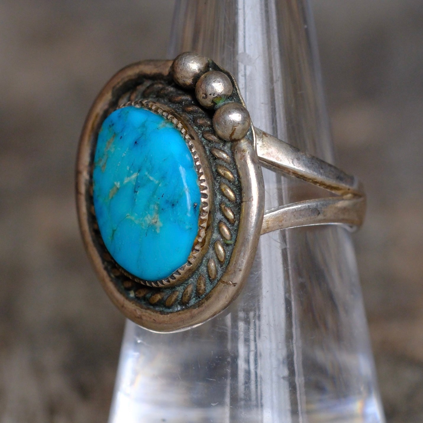 Vintage Sterling Turquoises Roper Ring 7.5