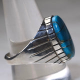 Vintage Sterling Turquoise Inlay Ribbed Band Ring 11.25