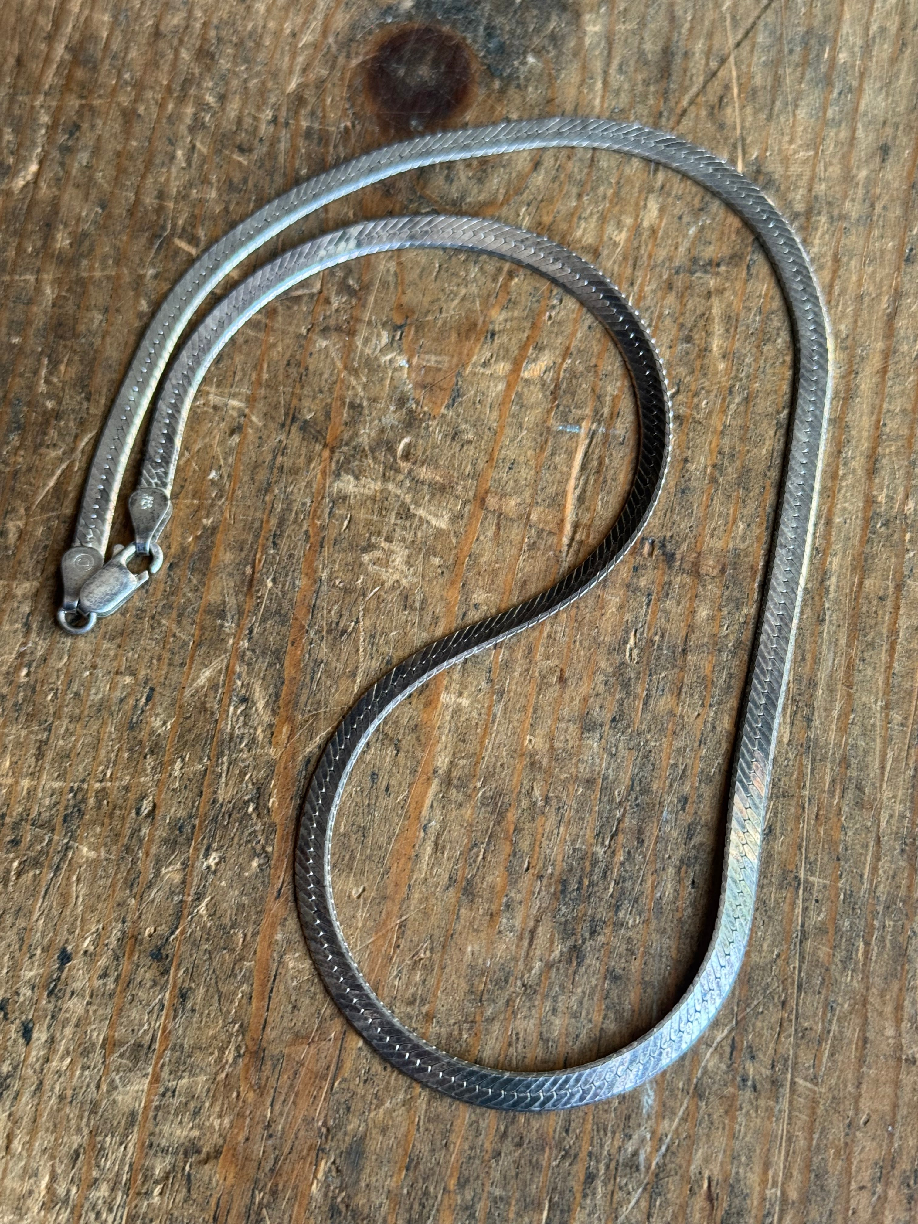 Vintage Sterling Silver 18” Etched Herringbone Chain