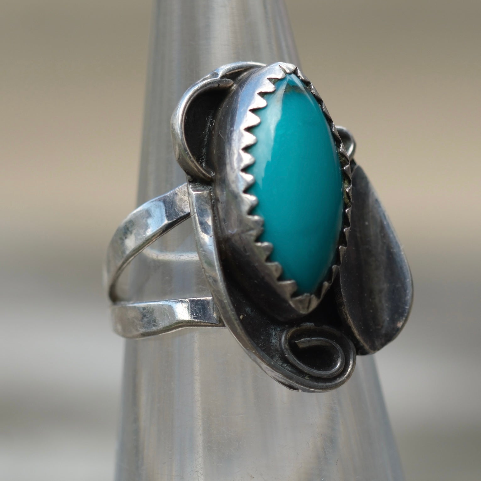 Vintage Sterling Turquoise Feather Ring 3