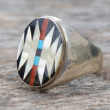 Vintage Sterling Zuni Inlay Ring 10.75