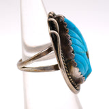 Vintage Sterling Carved Turquoise Feather Ring 4.5
