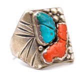 Vintage Sterling Turquoise and Coral Ring 12.25