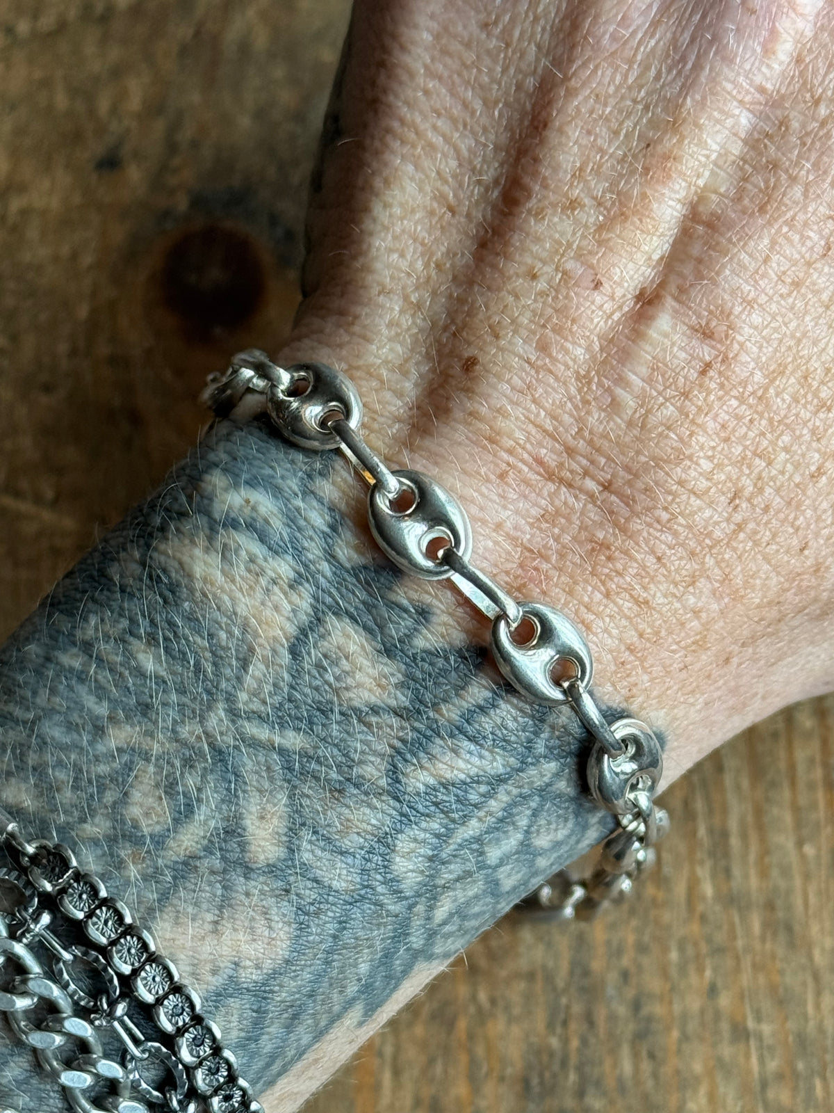 Vintage Sterling Silver Puffy Mariner Link Chain Bracelet