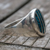 Vintage Sterling Crushed Turquoise Inlay Striper Ring 10