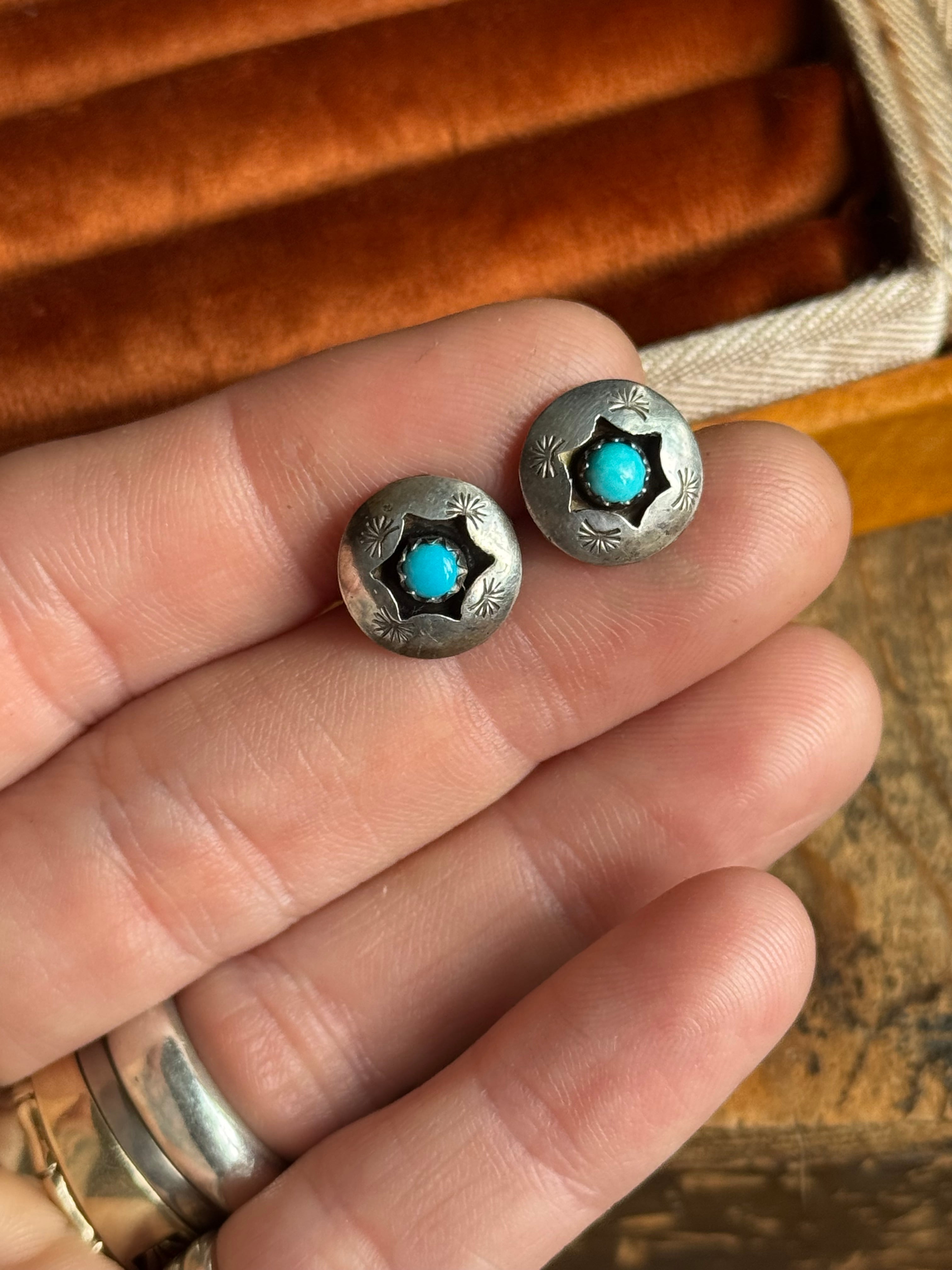 Vintage Sterling Silver Turquoise Shadow Box Earrings