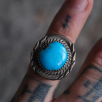 Vintage Sterling Turquoise Roper Ring 4.75