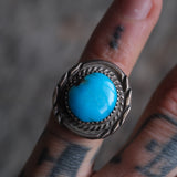Vintage Sterling Turquoise Roper Ring 4.75