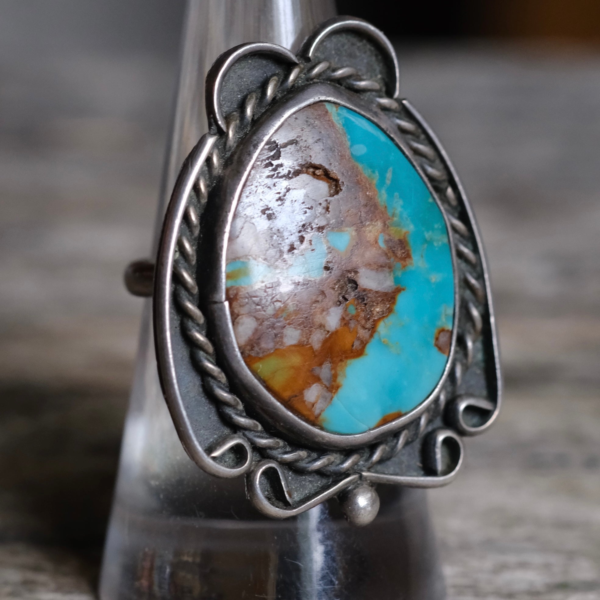 Vintage Sterling Turquoise Roper Ring 7.25