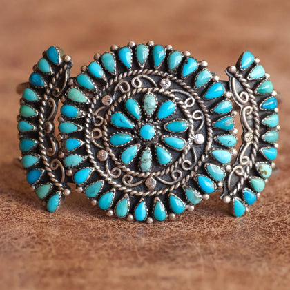 Vintage Sterling Zuni Cluster Cuff Bracelet