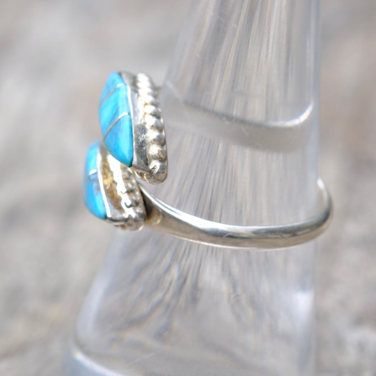 Vintage Sterling Turquoise Inlay Overpass Ring 7.5