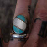 Vintage Sterling Turquoise and Mother Of Pearl Inlay Ring 8.5