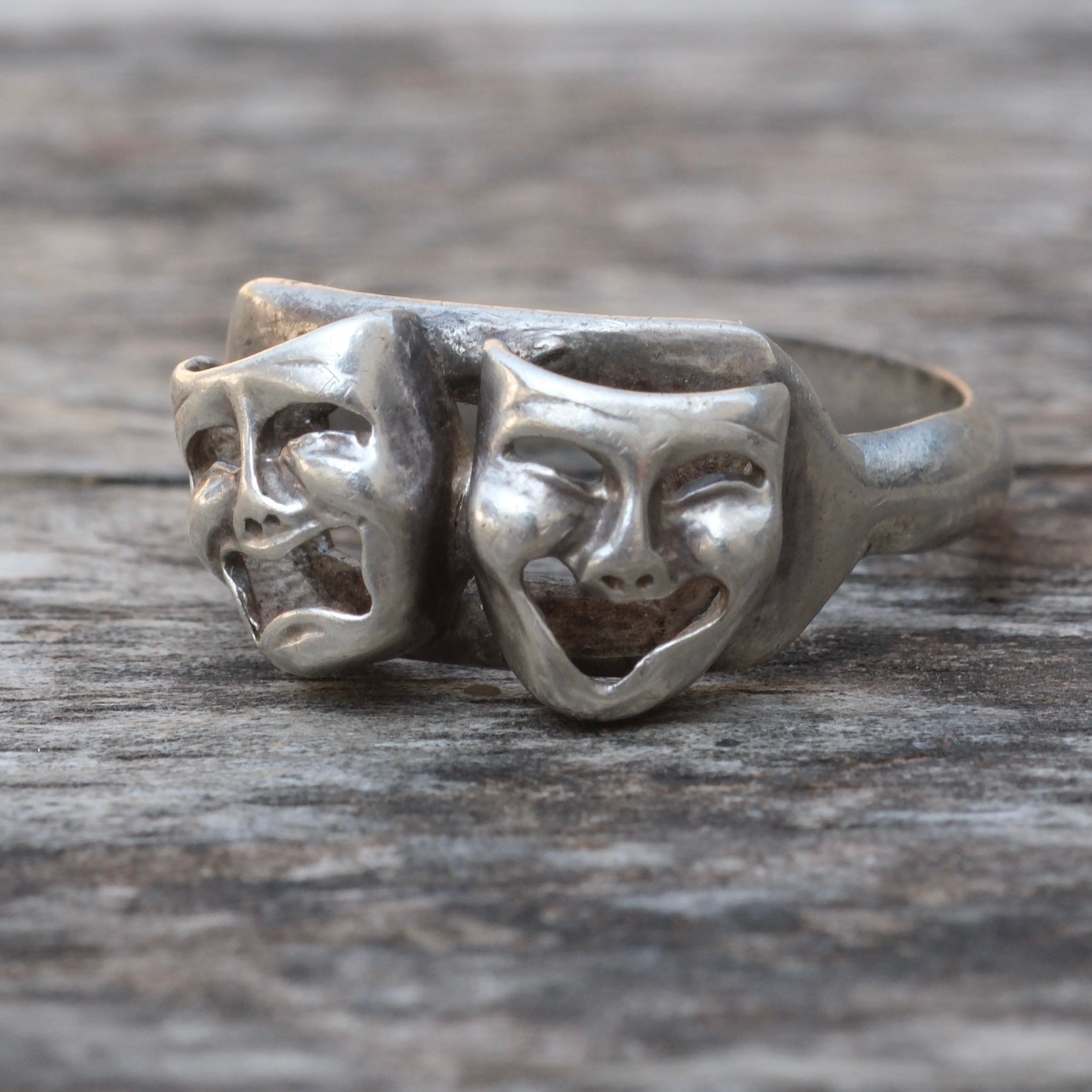 Vintage Sterling Silver Comedy Tragedy Mask Ring 11