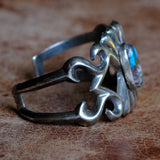 Vintage Sterling Turquoise Sandcast Cuff Bracelet