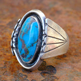 Vintage Sterling Turquoise Ribbed Band Ring 11