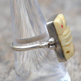 Vintage Sterling Carved Bone Mahjong Ring 8