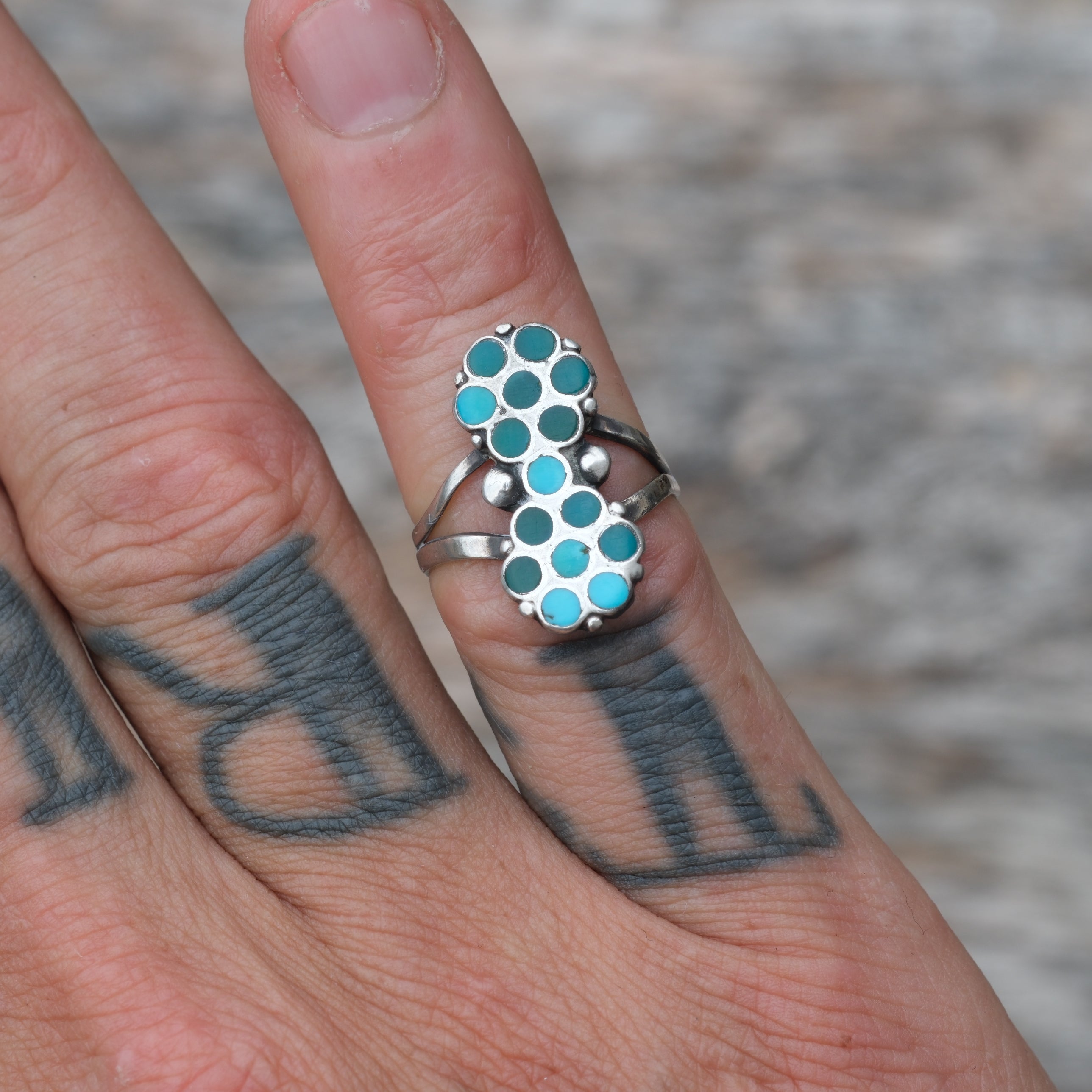 Vintage Sterling Zuni Inlay Flower Ring 5.25