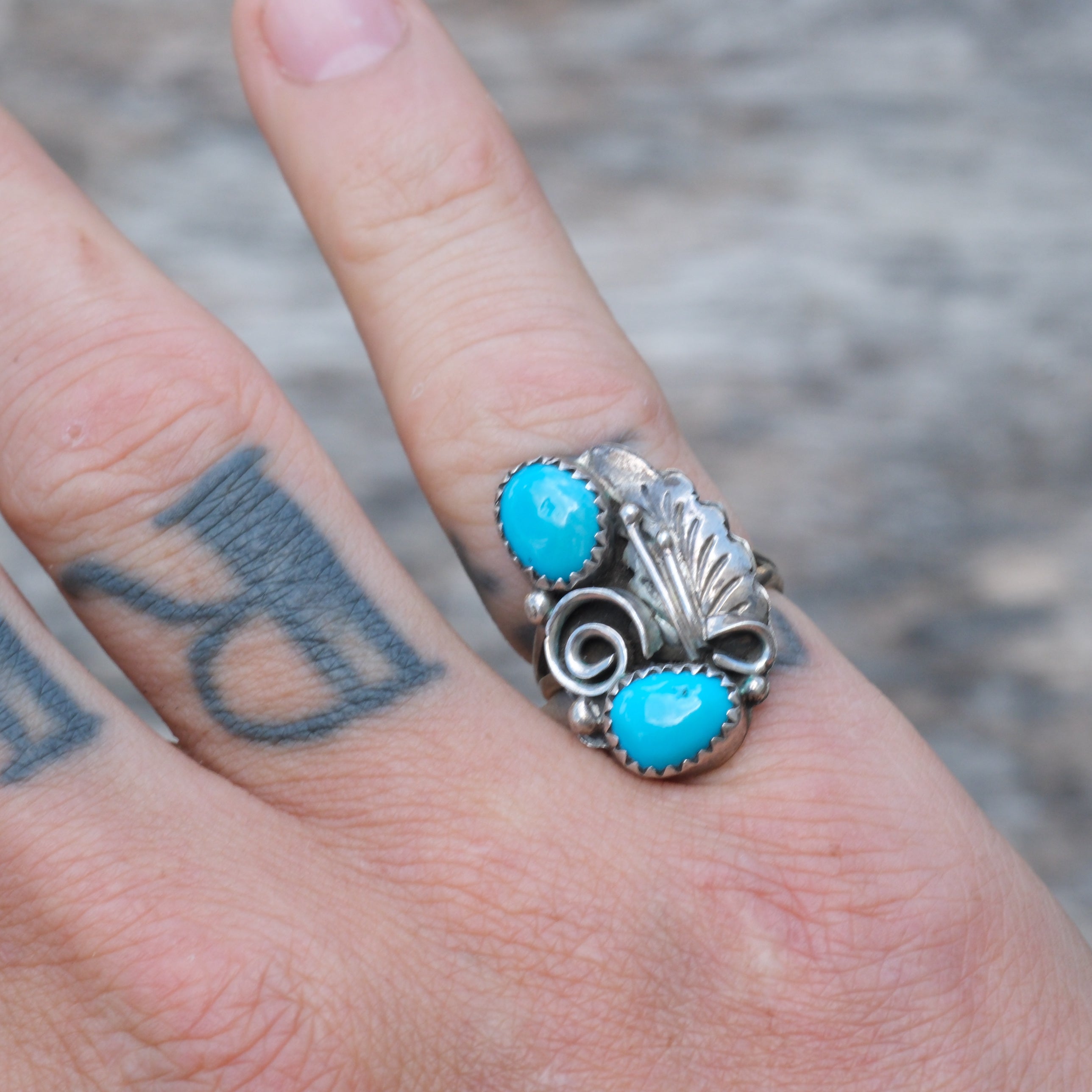 Vintage Sterling 2-Stone Turquoise Ring 5.5