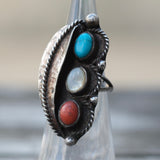 Vintage Sterling Multistone Feather Ring 4.25