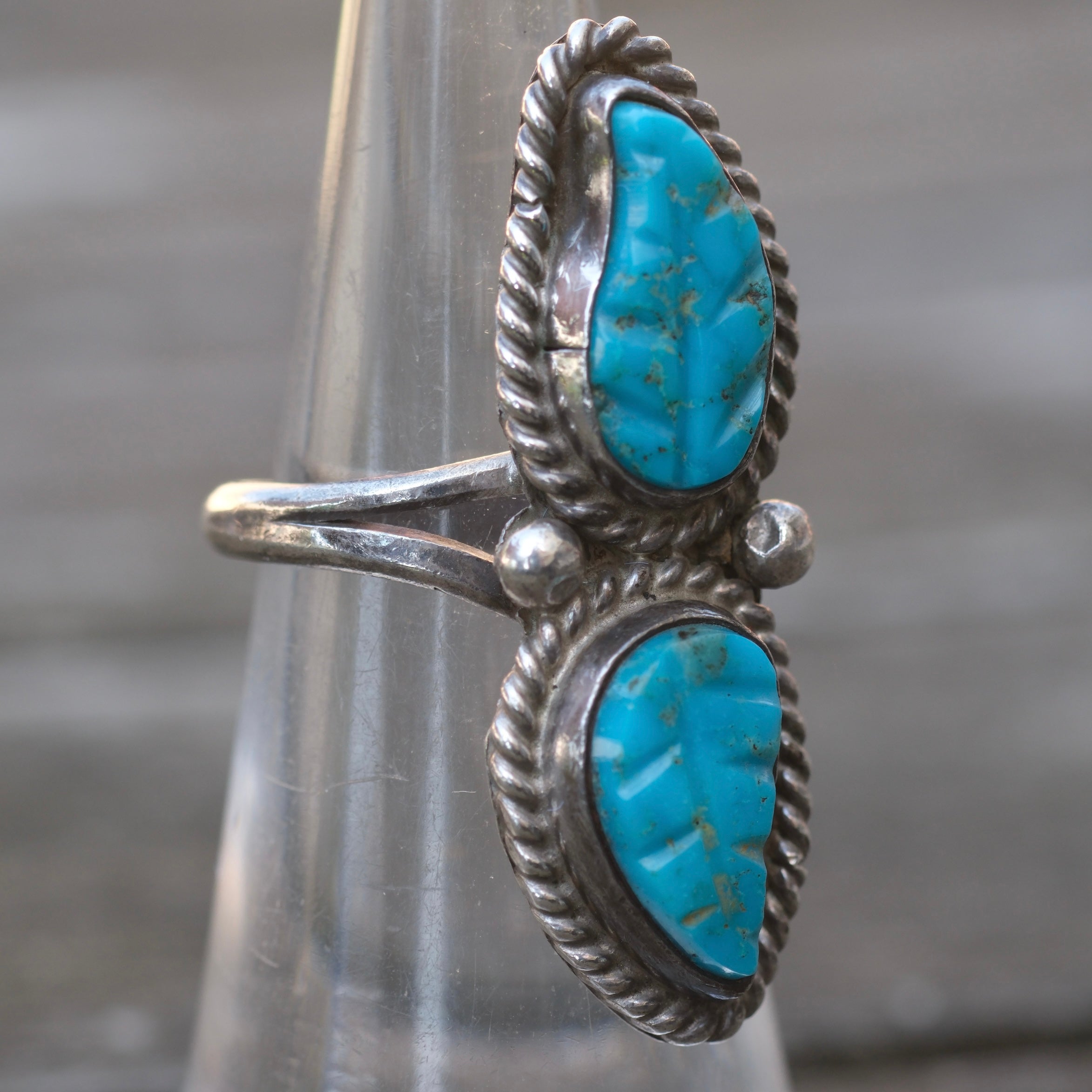 Vintage Sterling 2-Stone Feather Ring 4.75