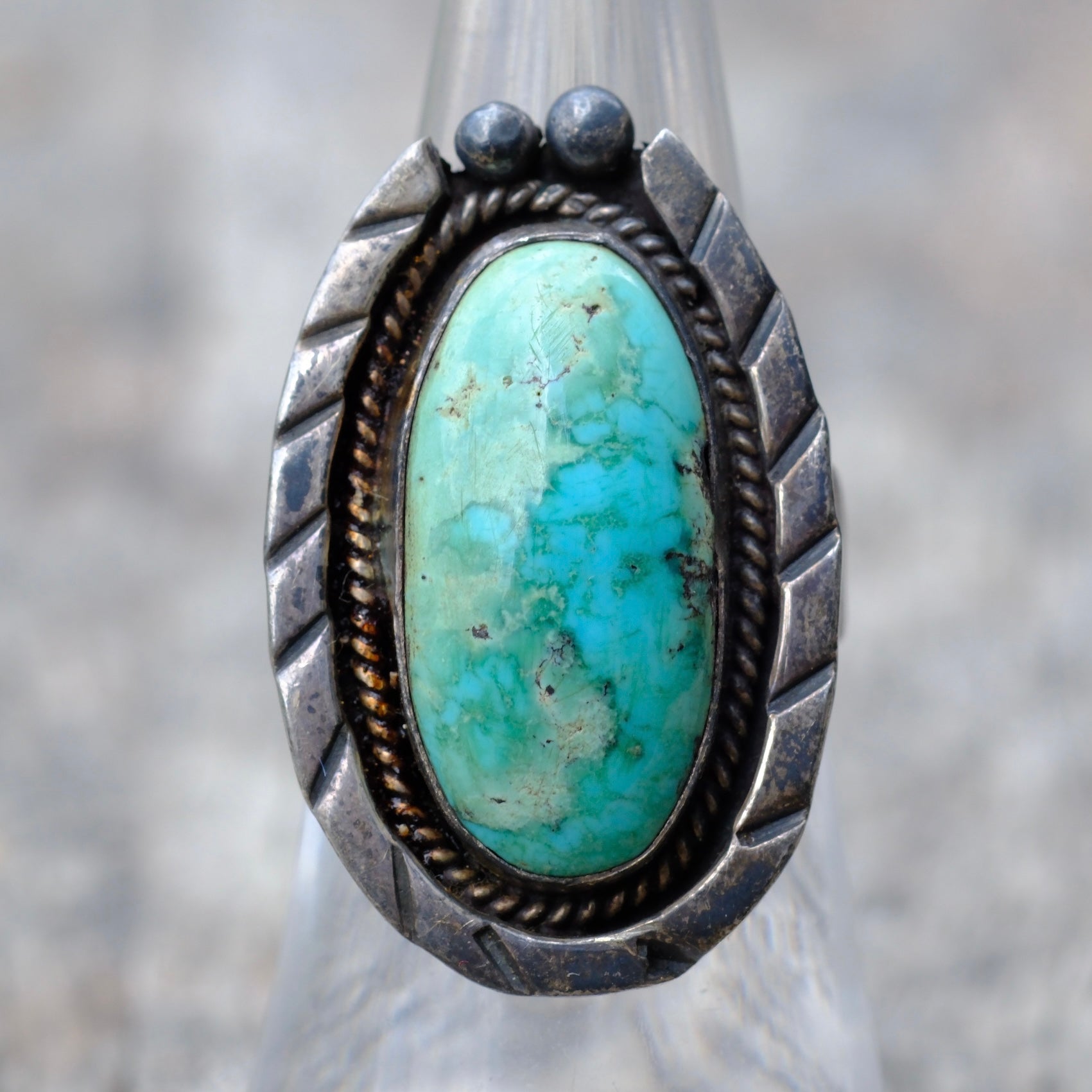 Vintage Sterling Silver Framed Turquoise Ring 6.5