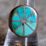 OLDER Vintage Sterling Turquoise Inlay Pinwheel Ring 9.75