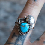 Vintage Sterling Turquoise Feather Ring 5.25