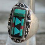 Vintage Sterling Multi Stone Inlay Zuni Ring 8.25 Carolyn Bobelu