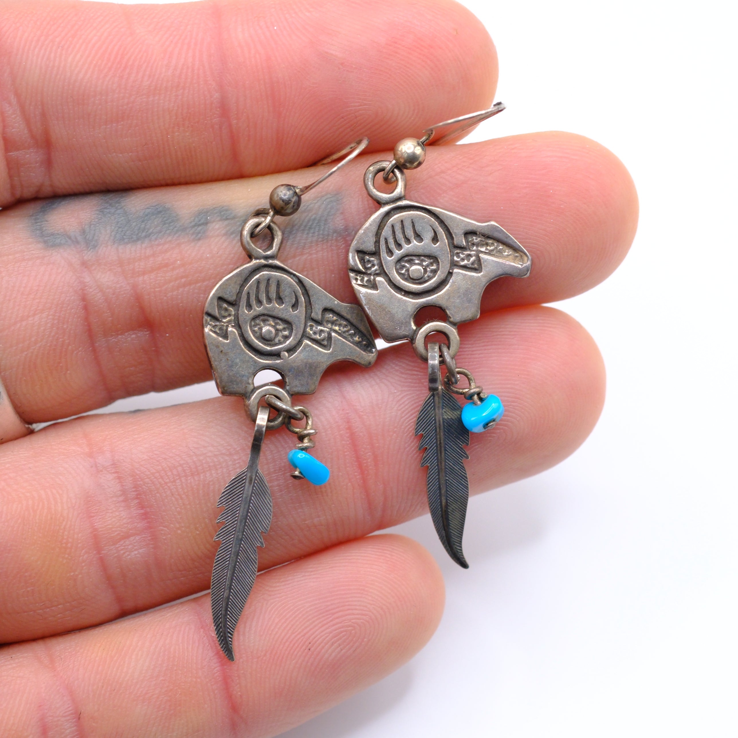 Vintage Sterling Hopi Bear Stud Earrings