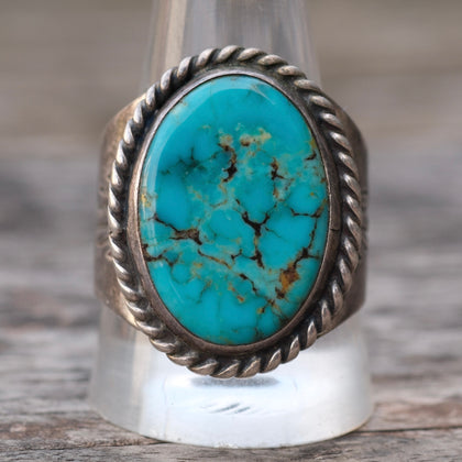 Vintage Sterling Turquoise Stamped Band Ring 11.75