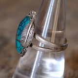 Vintage Sterling Turquoise Feather Ring 7.25