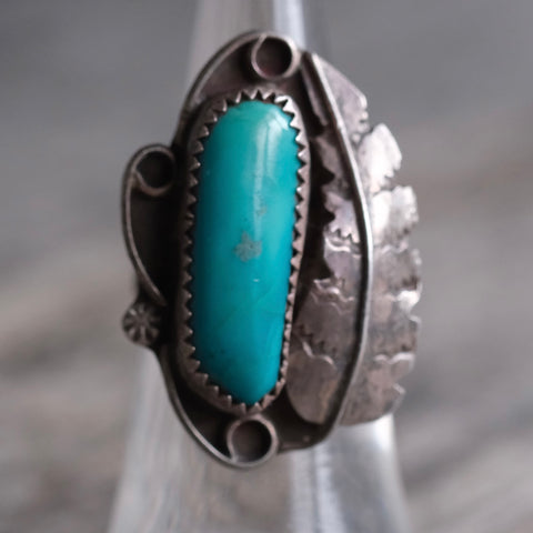 Vintage Sterling Turquoise Feather Ring 5.75